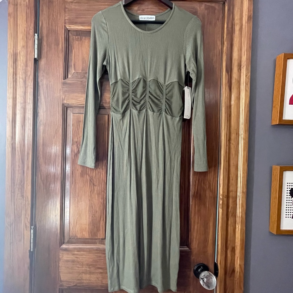 Size large - Olive Green Almost famous illusion midi dress. Brand new with tags!